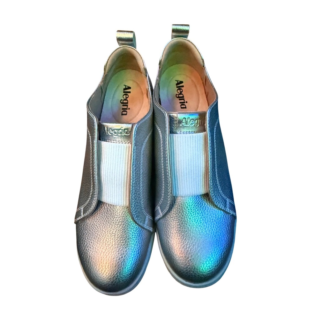 Alegria Keah Silver Iridescent Leather Slip On Sneakers Shoes Womens 40 US 9